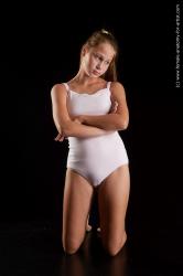 Underwear Woman White Kneeling poses - ALL Average long brown Standard Photoshoot  Academic